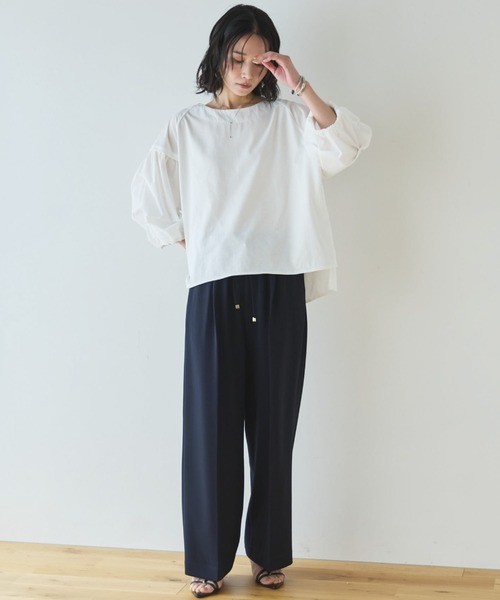 Doux archives（ドゥアルシーヴ）の「【多機能麻調合繊】センタープレスパンツ（スラックス・レディース・ネイビー/ベージュ・FREE）」の6枚目の写真