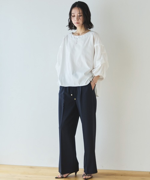 Doux archives（ドゥアルシーヴ）の「【多機能麻調合繊】センタープレスパンツ（スラックス・レディース・ネイビー/ベージュ・FREE）」の7枚目の写真