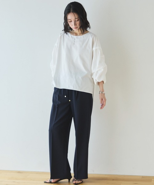 Doux archives（ドゥアルシーヴ）の「【多機能麻調合繊】センタープレスパンツ（スラックス・レディース・ネイビー/ベージュ・FREE）」の8枚目の写真