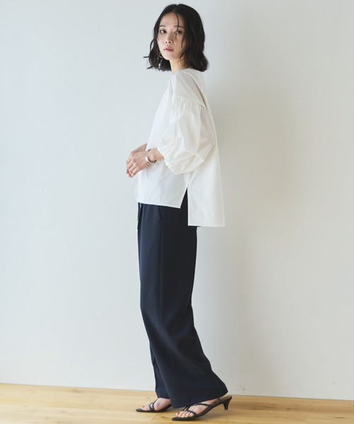 Doux archives（ドゥアルシーヴ）の「【多機能麻調合繊】センタープレスパンツ（スラックス・レディース・ネイビー/ベージュ・FREE）」の9枚目の写真