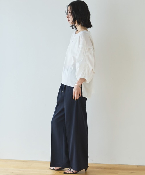 Doux archives（ドゥアルシーヴ）の「【多機能麻調合繊】センタープレスパンツ（スラックス・レディース・ネイビー/ベージュ・FREE）」の10枚目の写真