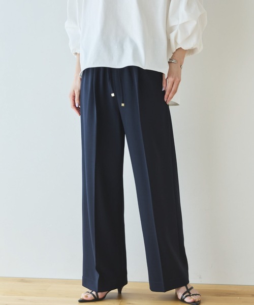 Doux archives（ドゥアルシーヴ）の「【多機能麻調合繊】センタープレスパンツ（スラックス・レディース・ネイビー/ベージュ・FREE）」の15枚目の写真