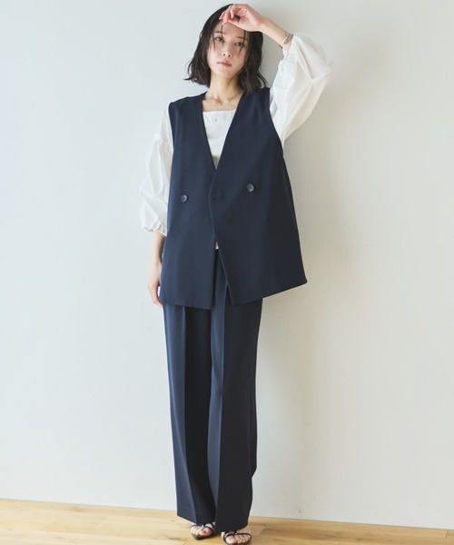 Doux archives（ドゥアルシーヴ）の「【多機能麻調合繊】センタープレスパンツ（スラックス・レディース・ネイビー/ベージュ・FREE）」の20枚目の写真