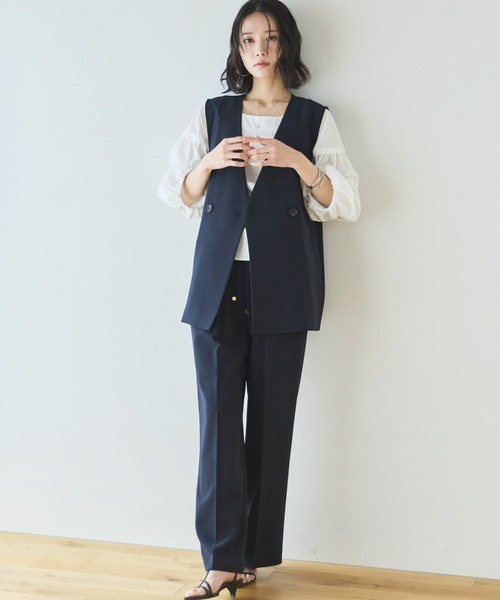 Doux archives（ドゥアルシーヴ）の「【多機能麻調合繊】センタープレスパンツ（スラックス・レディース・ネイビー/ベージュ・FREE）」の21枚目の写真