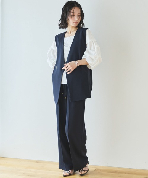 Doux archives（ドゥアルシーヴ）の「【多機能麻調合繊】センタープレスパンツ（スラックス・レディース・ネイビー/ベージュ・FREE）」の22枚目の写真