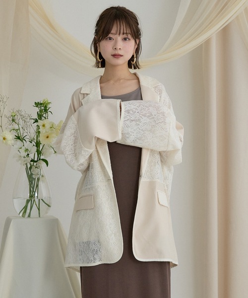 mideal(マイディール)の「lace over jacket / レースオーバージャケット(テーラードジャケット・レディース・ブラック/アイボリー・FREE)」の4枚目の写真