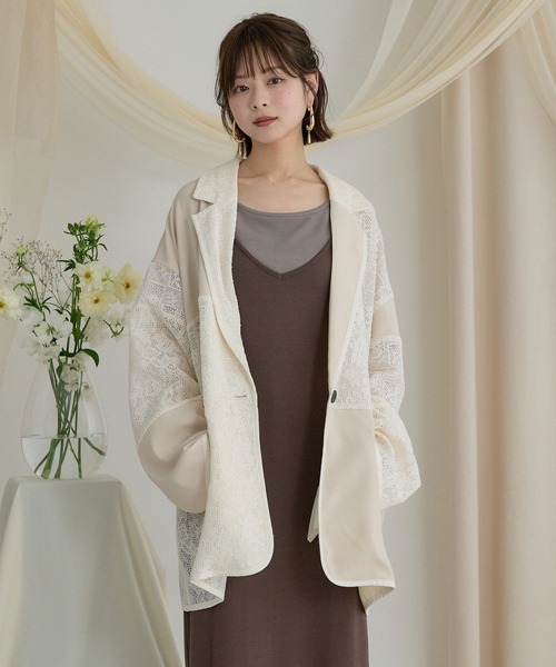 mideal(マイディール)の「lace over jacket / レースオーバージャケット(テーラードジャケット・レディース・ブラック/アイボリー・FREE)」の5枚目の写真
