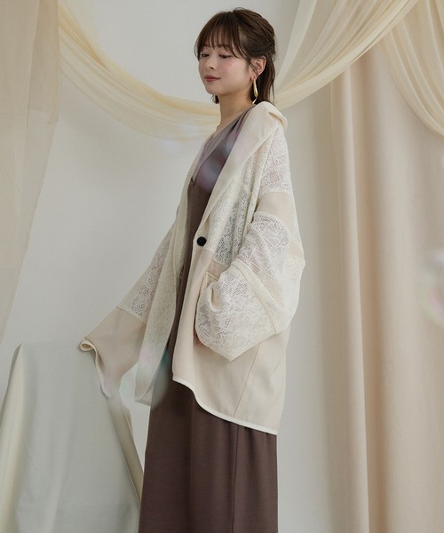 mideal(マイディール)の「lace over jacket / レースオーバージャケット(テーラードジャケット・レディース・ブラック/アイボリー・FREE)」の6枚目の写真