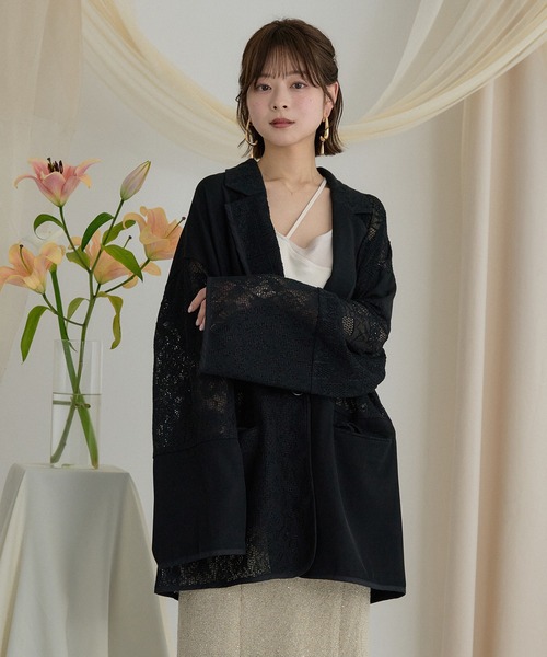 mideal(マイディール)の「lace over jacket / レースオーバージャケット(テーラードジャケット・レディース・ブラック/アイボリー・FREE)」の20枚目の写真