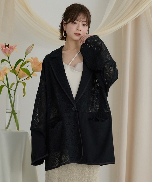 mideal(マイディール)の「lace over jacket / レースオーバージャケット(テーラードジャケット・レディース・ブラック/アイボリー・FREE)」の21枚目の写真