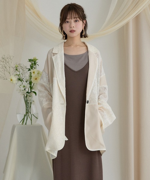 mideal(マイディール)の「lace over jacket / レースオーバージャケット(テーラードジャケット・レディース・ブラック/アイボリー・FREE)」の3枚目の写真