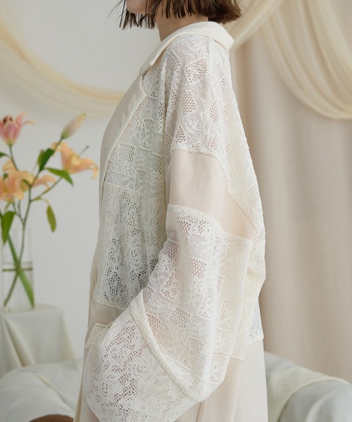 mideal(マイディール)の「lace over jacket / レースオーバージャケット(テーラードジャケット・レディース・ブラック/アイボリー・FREE)」の9枚目の写真