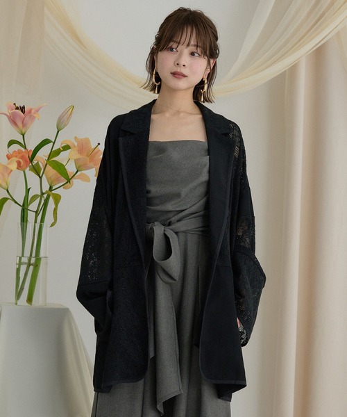 mideal(マイディール)の「lace over jacket / レースオーバージャケット(テーラードジャケット・レディース・ブラック/アイボリー・FREE)」の13枚目の写真