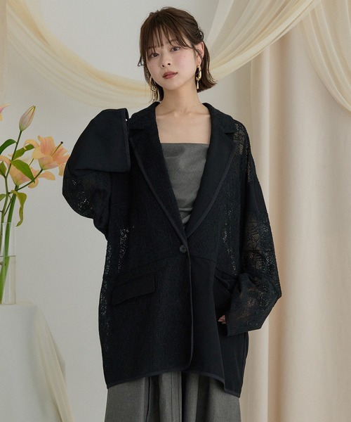 mideal(マイディール)の「lace over jacket / レースオーバージャケット(テーラードジャケット・レディース・ブラック/アイボリー・FREE)」の14枚目の写真