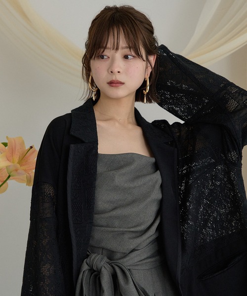 mideal(マイディール)の「lace over jacket / レースオーバージャケット(テーラードジャケット・レディース・ブラック/アイボリー・FREE)」の15枚目の写真