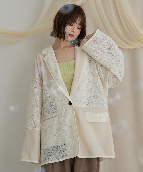 mideal(マイディール)の「lace over jacket / レースオーバージャケット(テーラードジャケット・レディース・ブラック/アイボリー・FREE)」の10枚目の写真