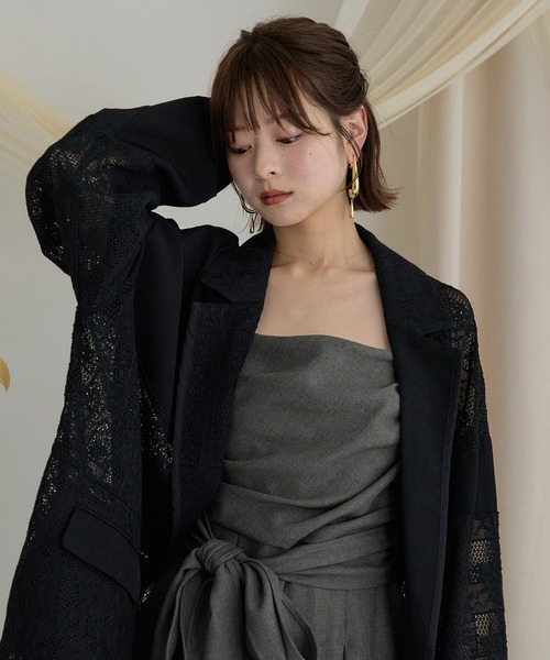 mideal(マイディール)の「lace over jacket / レースオーバージャケット(テーラードジャケット・レディース・ブラック/アイボリー・FREE)」の12枚目の写真