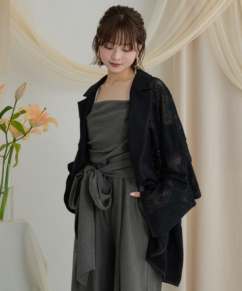mideal(マイディール)の「lace over jacket / レースオーバージャケット(テーラードジャケット・レディース・ブラック/アイボリー・FREE)」の11枚目の写真