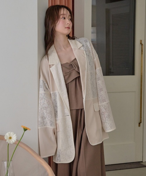 mideal(マイディール)の「lace over jacket / レースオーバージャケット(テーラードジャケット・レディース・ブラック/アイボリー・FREE)」の7枚目の写真
