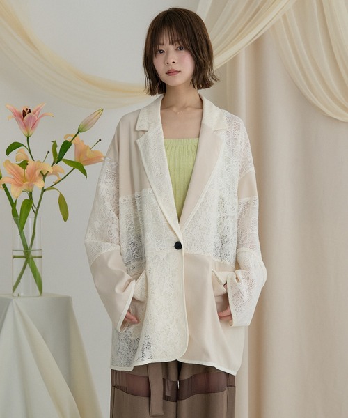 mideal(マイディール)の「lace over jacket / レースオーバージャケット(テーラードジャケット・レディース・ブラック/アイボリー・FREE)」の9枚目の写真