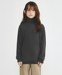 [ヒットスタンダード] 起毛リラックスドタートルネック長袖Tシャツ [ダークグレー]