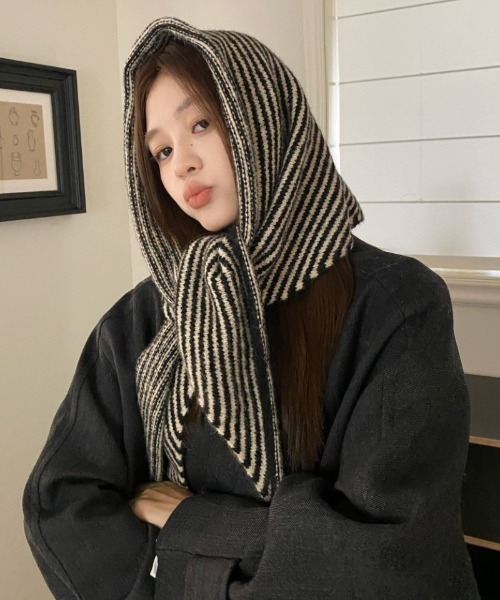 ウール混 ボーダーニットマフラー（マフラー）｜Ritzy（リッツィー）の