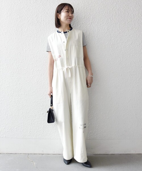 サロペット・オーバーオール・オールインワン eaphi linen ilke fringe salopette セール】【SHIPS any別注】PAYDAY:〈洗濯機可能〉ステンシル ロゴ