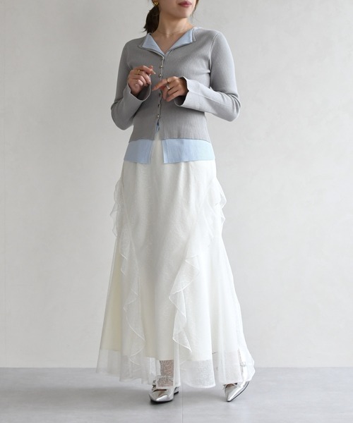 31 Sons de mode（トランテアン　ソン　ドゥ　モード）の「2026春夏新作 レースセミマーメイドスカート（スカート・レディース・オフホワイト/ライトグリーン・S/M）」の5枚目の写真