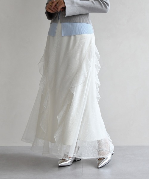 31 Sons de mode（トランテアン　ソン　ドゥ　モード）の「2026春夏新作 レースセミマーメイドスカート（スカート・レディース・オフホワイト/ライトグリーン・S/M）」の9枚目の写真