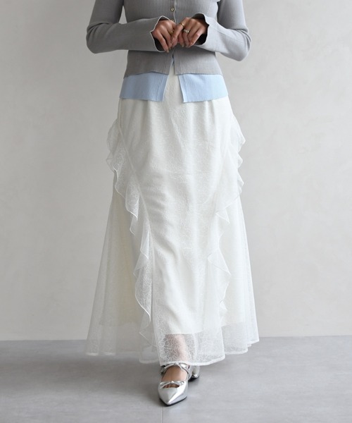 31 Sons de mode（トランテアン　ソン　ドゥ　モード）の「2026春夏新作 レースセミマーメイドスカート（スカート・レディース・オフホワイト/ライトグリーン・S/M）」の10枚目の写真