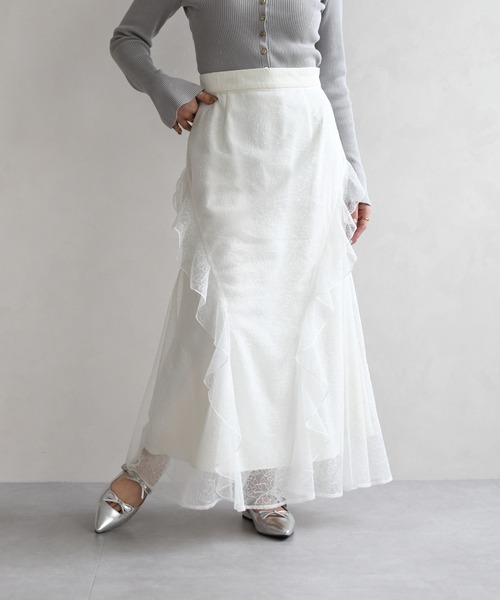 31 Sons de mode（トランテアン　ソン　ドゥ　モード）の「2026春夏新作 レースセミマーメイドスカート（スカート・レディース・オフホワイト/ライトグリーン・S/M）」の12枚目の写真