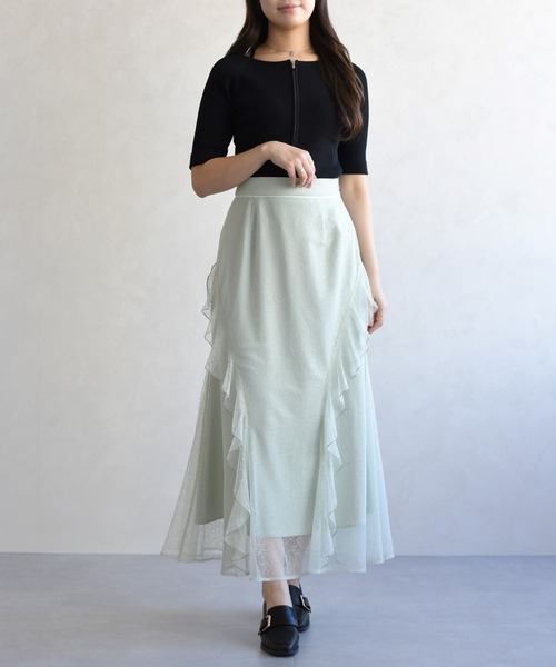 31 Sons de mode（トランテアン　ソン　ドゥ　モード）の「2026春夏新作 レースセミマーメイドスカート（スカート・レディース・オフホワイト/ライトグリーン・S/M）」の7枚目の写真