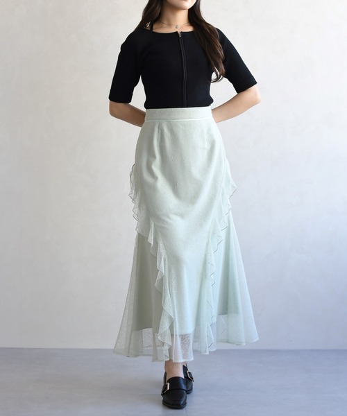 31 Sons de mode（トランテアン　ソン　ドゥ　モード）の「2026春夏新作 レースセミマーメイドスカート（スカート・レディース・オフホワイト/ライトグリーン・S/M）」の8枚目の写真