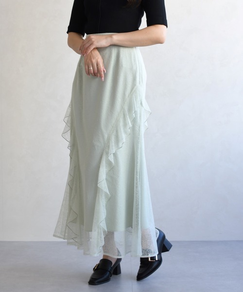 31 Sons de mode（トランテアン　ソン　ドゥ　モード）の「2026春夏新作 レースセミマーメイドスカート（スカート・レディース・オフホワイト/ライトグリーン・S/M）」の16枚目の写真