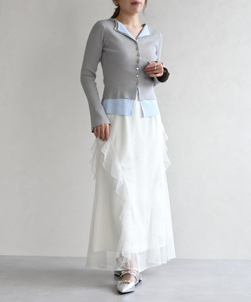 31 Sons de mode（トランテアン　ソン　ドゥ　モード）の「2026春夏新作 レースセミマーメイドスカート（スカート・レディース・オフホワイト/ライトグリーン・S/M）」の3枚目の写真