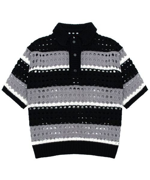 CACTUSDONUTMARKET(カクタスドーナツマーケット)の「Net Stripe Collar knit - Black(ニット/セーター・メンズ・その他・MEDIUM)」の2枚目の写真