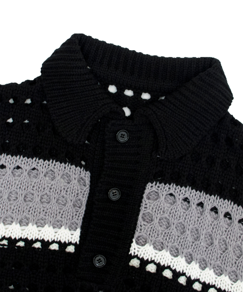 CACTUSDONUTMARKET(カクタスドーナツマーケット)の「Net Stripe Collar knit - Black(ニット/セーター・メンズ・その他・MEDIUM)」の4枚目の写真