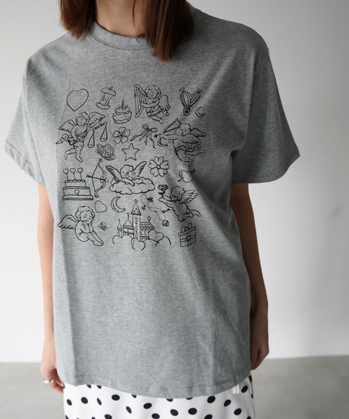 SANSeLF(サンセルフ)の「【SANSeLF】エンジェルモチーフTシャツ saw26s038(Tシャツ/カットソー・レディース・グレー/ホワイト・FREE)」の6枚目の写真
