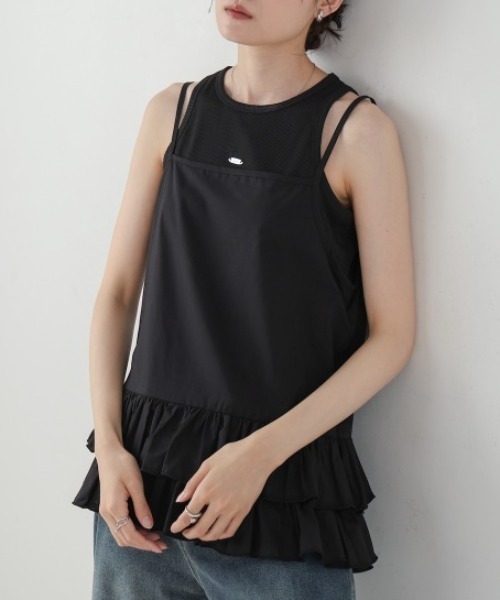 Bab（バブ）の「コットンフリルキャミトップス（キャミソール・レディース・オフホワイト/ブラック・MEDIUM）」の2枚目の写真