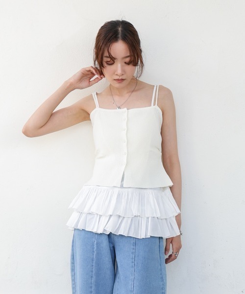 Bab（バブ）の「コットンフリルキャミトップス（キャミソール・レディース・オフホワイト/ブラック・MEDIUM）」の3枚目の写真