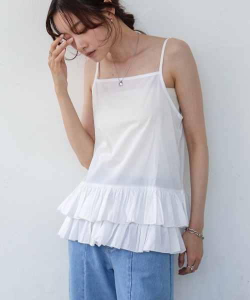 Bab（バブ）の「コットンフリルキャミトップス（キャミソール・レディース・オフホワイト/ブラック・MEDIUM）」の4枚目の写真