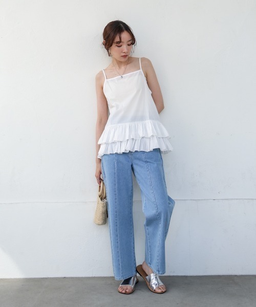 Bab（バブ）の「コットンフリルキャミトップス（キャミソール・レディース・オフホワイト/ブラック・MEDIUM）」の5枚目の写真