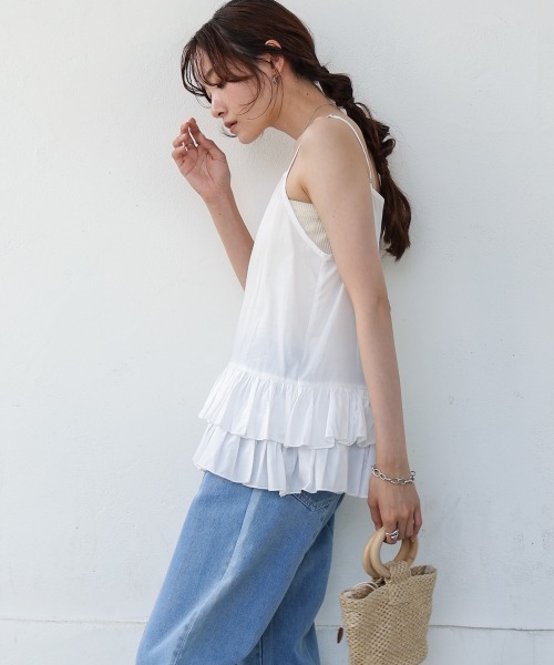 Bab（バブ）の「コットンフリルキャミトップス（キャミソール・レディース・オフホワイト/ブラック・MEDIUM）」の7枚目の写真