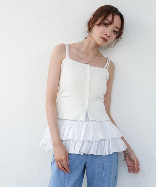 Bab（バブ）の「コットンフリルキャミトップス（キャミソール・レディース・オフホワイト/ブラック・MEDIUM）」の12枚目の写真