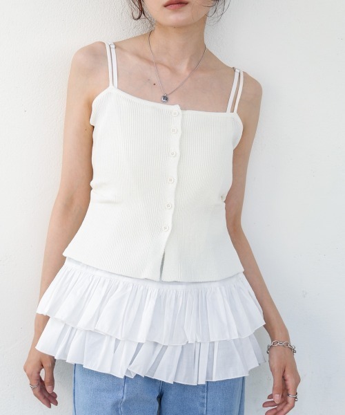 Bab（バブ）の「コットンフリルキャミトップス（キャミソール・レディース・オフホワイト/ブラック・MEDIUM）」の14枚目の写真