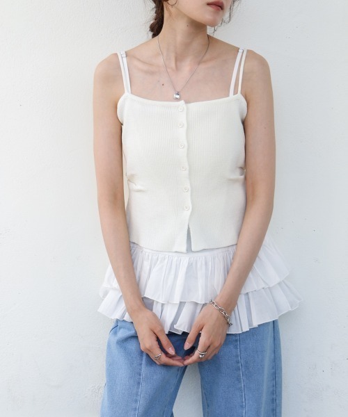 Bab（バブ）の「コットンフリルキャミトップス（キャミソール・レディース・オフホワイト/ブラック・MEDIUM）」の16枚目の写真