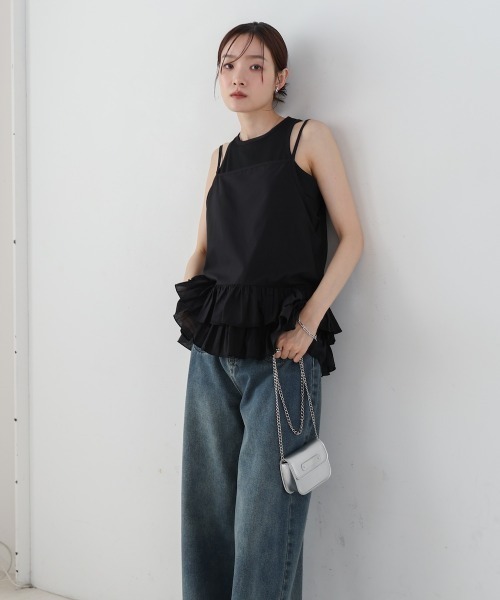 Bab（バブ）の「コットンフリルキャミトップス（キャミソール・レディース・オフホワイト/ブラック・MEDIUM）」の19枚目の写真