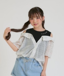 PINK-latte | 肩あきシアーチェックドッキングシャツ(シャツ/ブラウス)