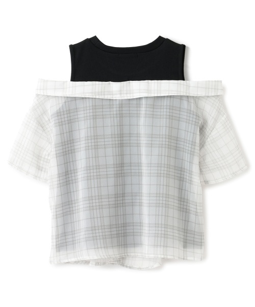 PINK-latte（ピンクラテ）の「肩あきシアーチェックドッキングシャツ（シャツ/ブラウス・キッズ・オフホワイト/サックスブルー/ライトピンク/ブラック・130cm/120cm/160cm/150cm/140cm）」の5枚目の写真
