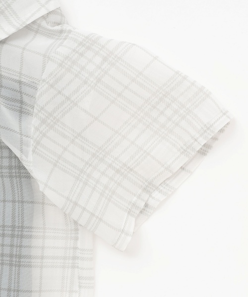 PINK-latte（ピンクラテ）の「肩あきシアーチェックドッキングシャツ（シャツ/ブラウス・キッズ・オフホワイト/サックスブルー/ライトピンク/ブラック・130cm/120cm/160cm/150cm/140cm）」の7枚目の写真